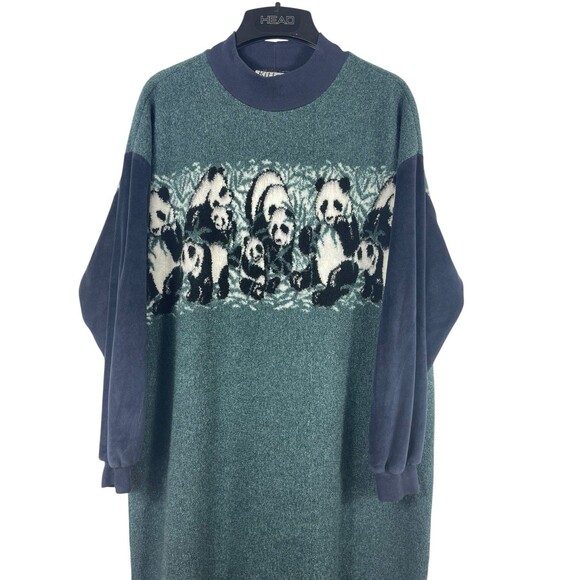 VTG 80s 90s Kittens Brand Nightgown Maxi Housecoat Panda Novelty One Size S-L - Picture 2 of 11